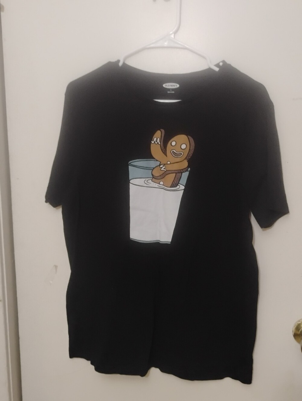 Old Navy Black Tee with Gingerbread-in-Milk Graphic